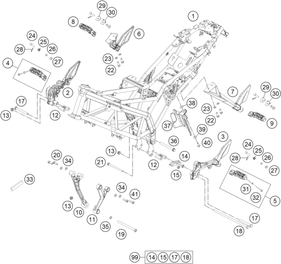 vue éclatée cadre - ktm 200 duke, white, w/o abs-b.d. eu 2019