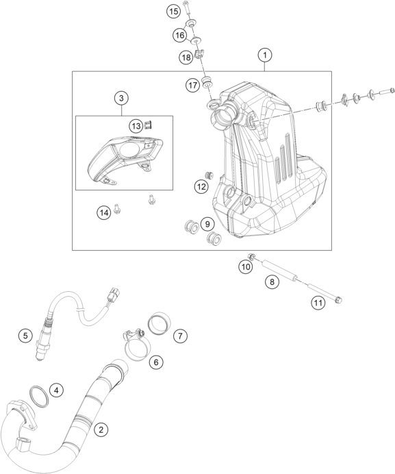 vue éclatée système d'echappement - ktm 200 duke, white, w/o abs-b.d. eu 2019
