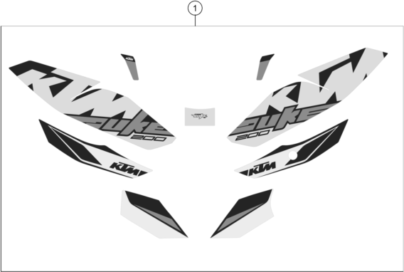 vue éclatée kit déco - ktm 200 duke, white, w/o abs-b.d. eu 2019