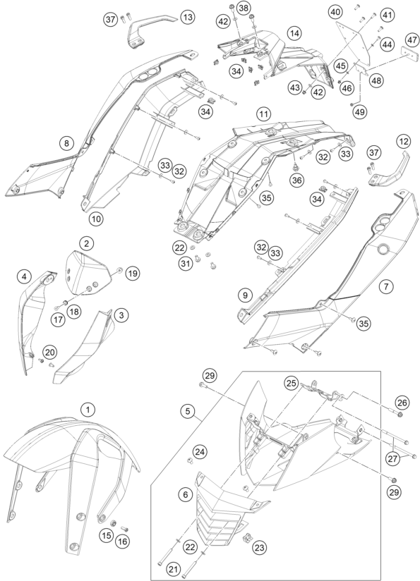 vue éclatée plaque, garde-boue - ktm 200 duke, white, w/o abs-b.d. eu 2019