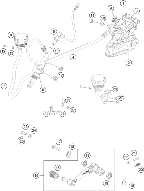 vue éclatée étrier de frein arrière - ktm 200 duke, white, w/o abs-b.d. eu 2019