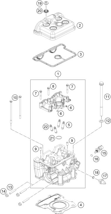 vue éclatée culasse - ktm 200 duke, white, w/o abs-b.d. eu 2019