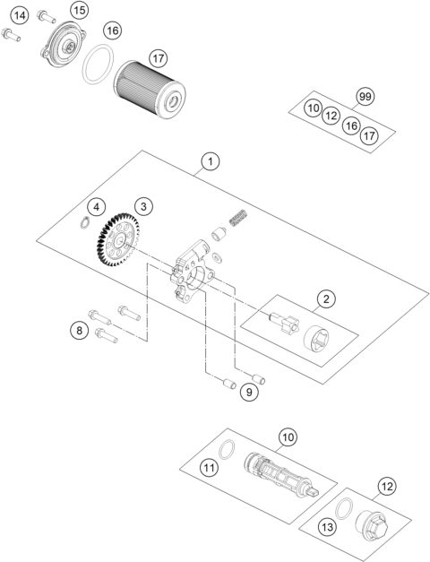 vue éclatée système de lubrification - ktm 200 duke, white, w/o abs-b.d. eu 2019