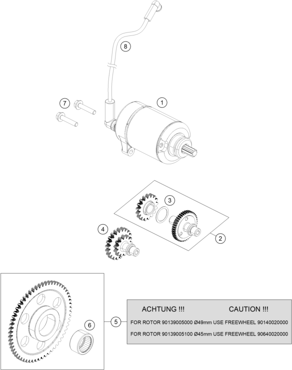 vue éclatée démarreur électrique - ktm 200 duke, white, w/o abs-b.d. eu 2019